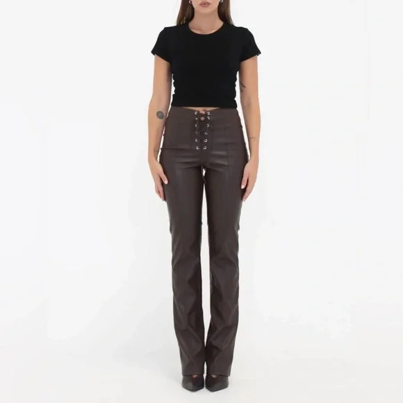 Rumored Straight Shooter  Lace-Up Pants in Black Coffee Size Small Pre-owned - Picture 2 of 12